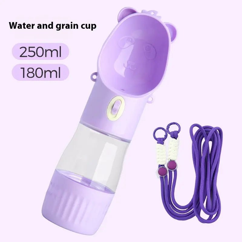 2 In 1 Portable Dog Water Bottle For Small Big Dogs Cat Outdoor Leak-proof Puppy Drinking Bowl With Food Container Pets Feeder Pet Products Water Grain Cup purple