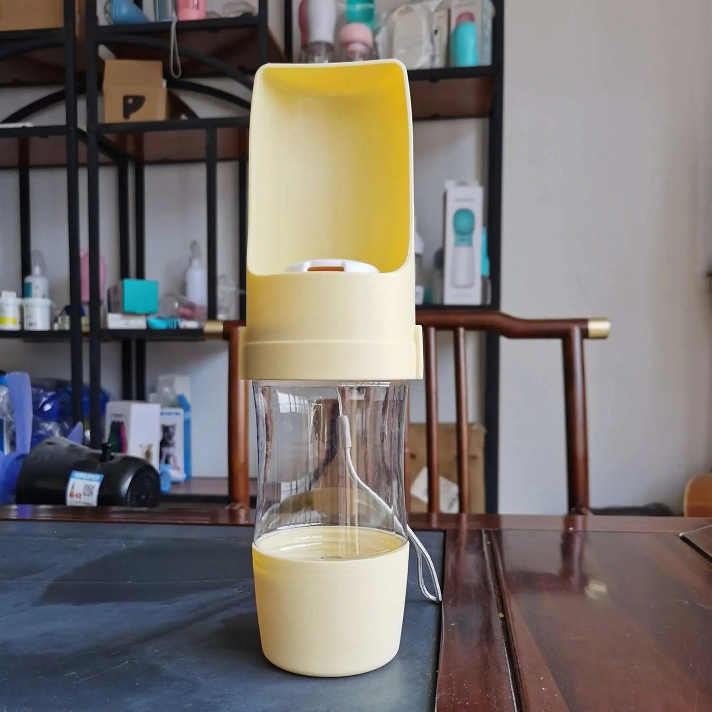 2 In 1 Travel Dog Water Bottle Pet Water Dispenser Feeder Drinking Feeder Dog Outing Water Feeder Pets Outdoor Portable Cup Pet Products Yellow With Lanyard