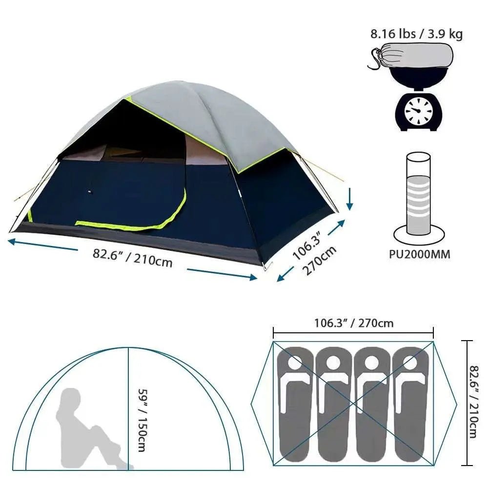 4 Person Black Coated Darkroom Tent For Camping Family Backpacking Tents Blue