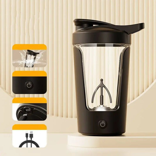 400ML 14oz Electric Protein Powder Mixing Cup Automatic Shaker Mixer Shake Bottle Milk Coffee Blender Kettle Fro Gym 1200mAh Black