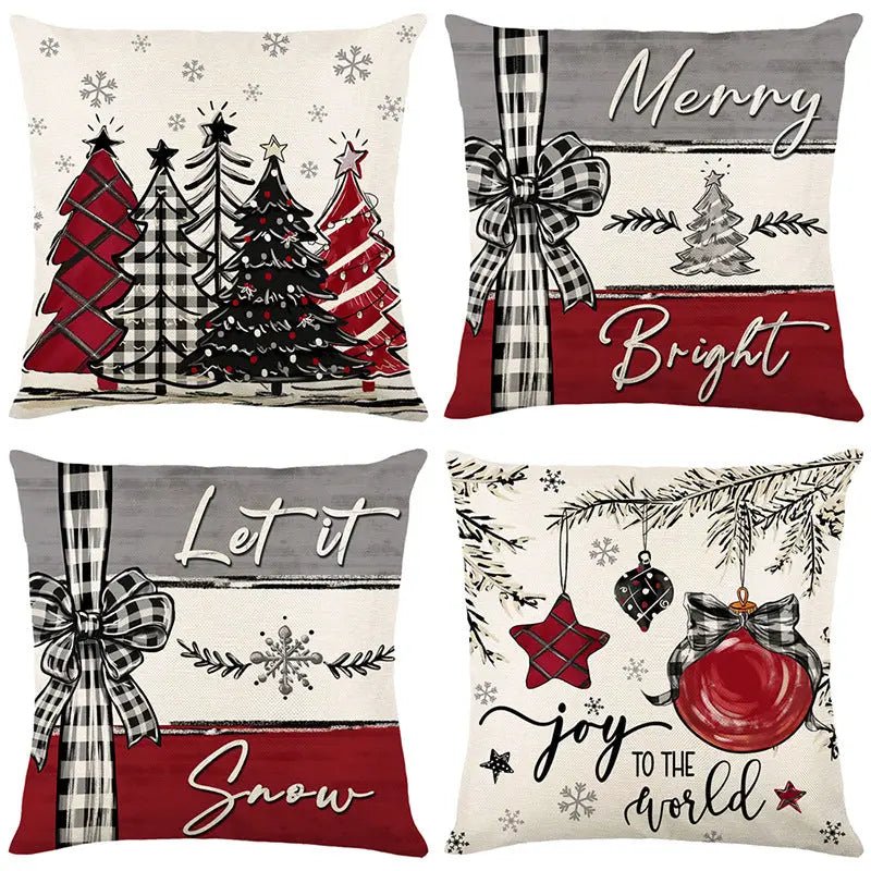 Christmas Cushion Cover Pillowcase Merry Christmas Decor For Home 2024 Xmas Ornament Happy NewYear Gift Four in one 45x45cm Pillowcase