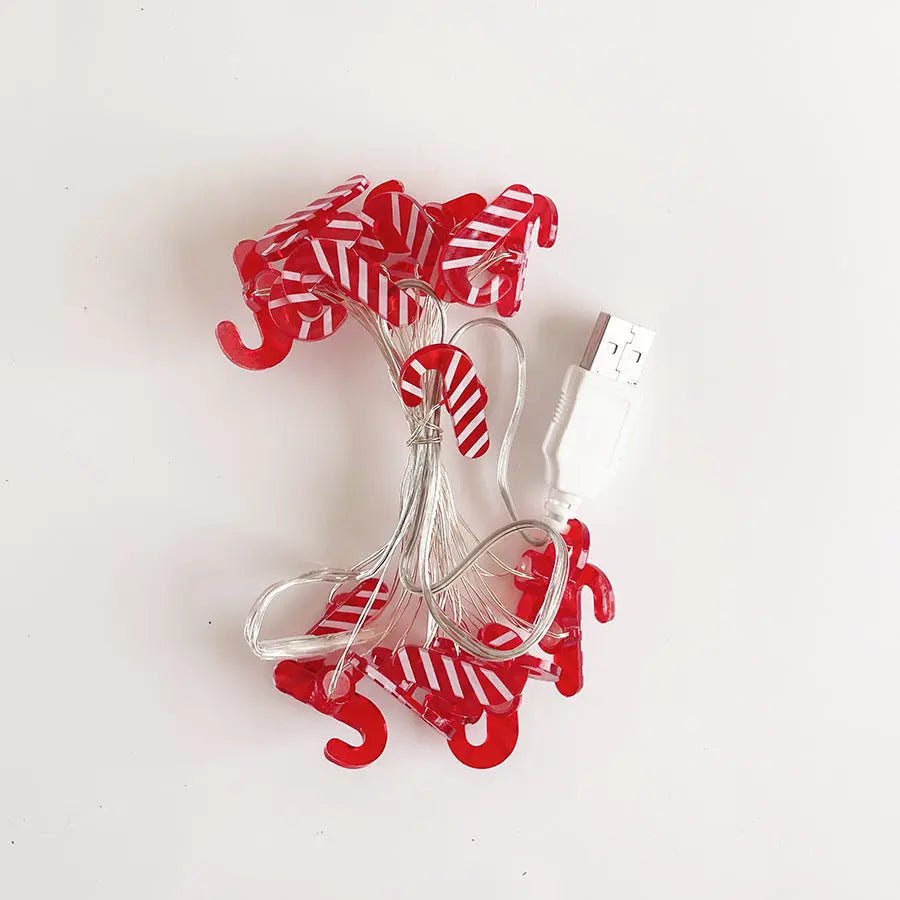 Christmas Gift Bell Christmas Tree Elk Maple Leaf Crutch Christmas Decoration Fastener Copper Wire Lamp Christmas Decoration For Home Crutch