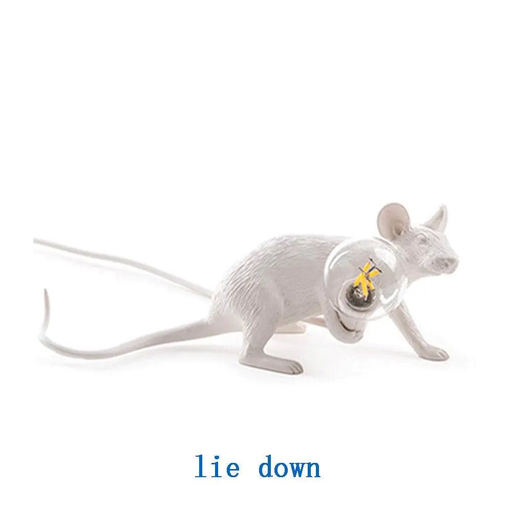 Creative Nordic Resin Mouse Table Lamp Desk LED Night Lights Small Mini Rat Desk Lamps White US liedown