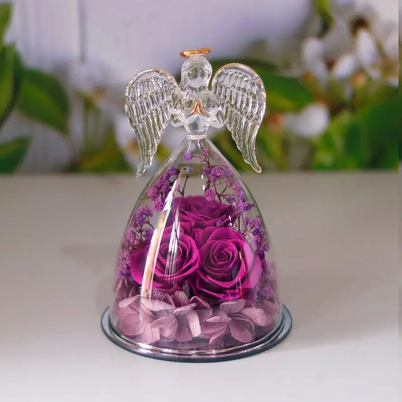 Eternal Flower Gift Box Angel Glass Cover Dried Rose Gift Box For Christmas New Year Valentine's Day Home Decor Beauty angel purple