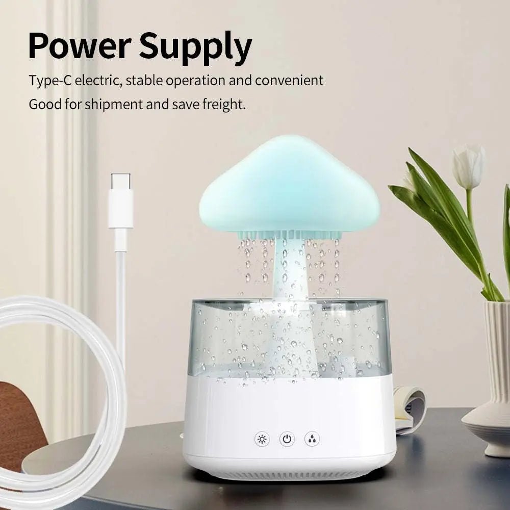 Factory Wholesale New Rain Cloud USB Humidifier Water Drip Mushroom Rain Cloud Diffuser Water Drop Sound Aroma Lamp For Household White
