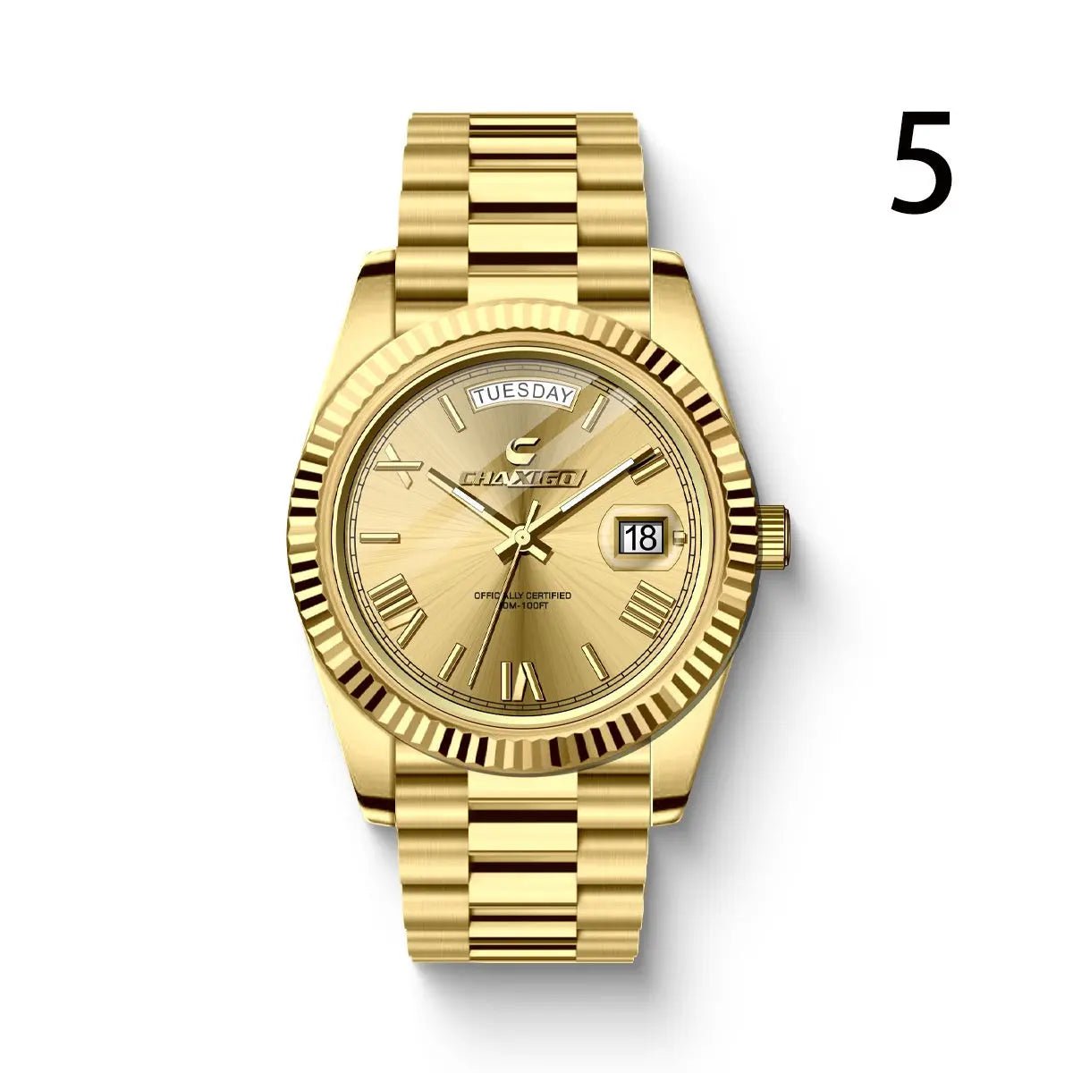 Fashion Men's Watch Steel Band Large Dial Quartz Wrist Watch Gold