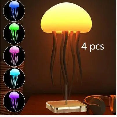 Jellyfish Mood Lamp LED Jellyfish Night Light Portable Jellyfish Lamp Jellyfish Decorations Smart Table Lamp For Bedside Desk Hanging Style 4PCS
