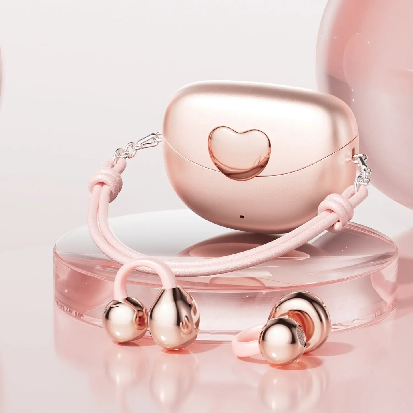 Love Portable Lanyard Clip Ear Wireless Bluetooth Headset Rose Gold Bluetooth Headset
