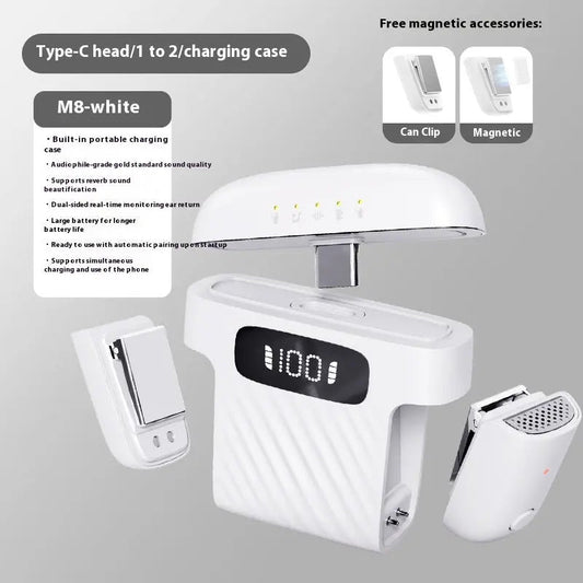 M8 Mini Wireless Collar Clip Microphone One For Two M8 White