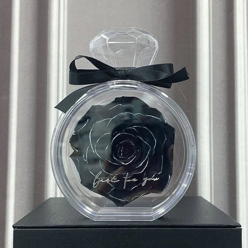 Natural Eternal Flower Ornaments Transparent Cover Dried Rose Gift Box For Christmas New Year Valentine's Day Home Decor Black