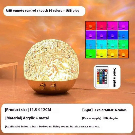 New Water Ripple Projector Night Light Crystal Mood Lamp Bedside Home Bedroom Decoration Aesthetic Christmas Gift Sunset Lights Spherical Water Ripple RGB Remote Control Type