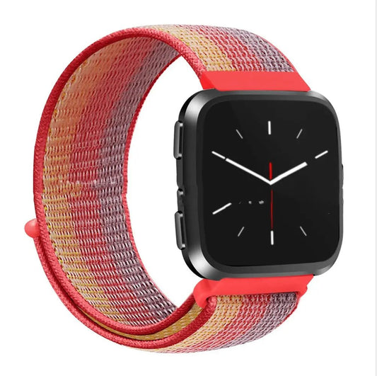Nylon Loopback Strap Smart Watch Band Striped Red