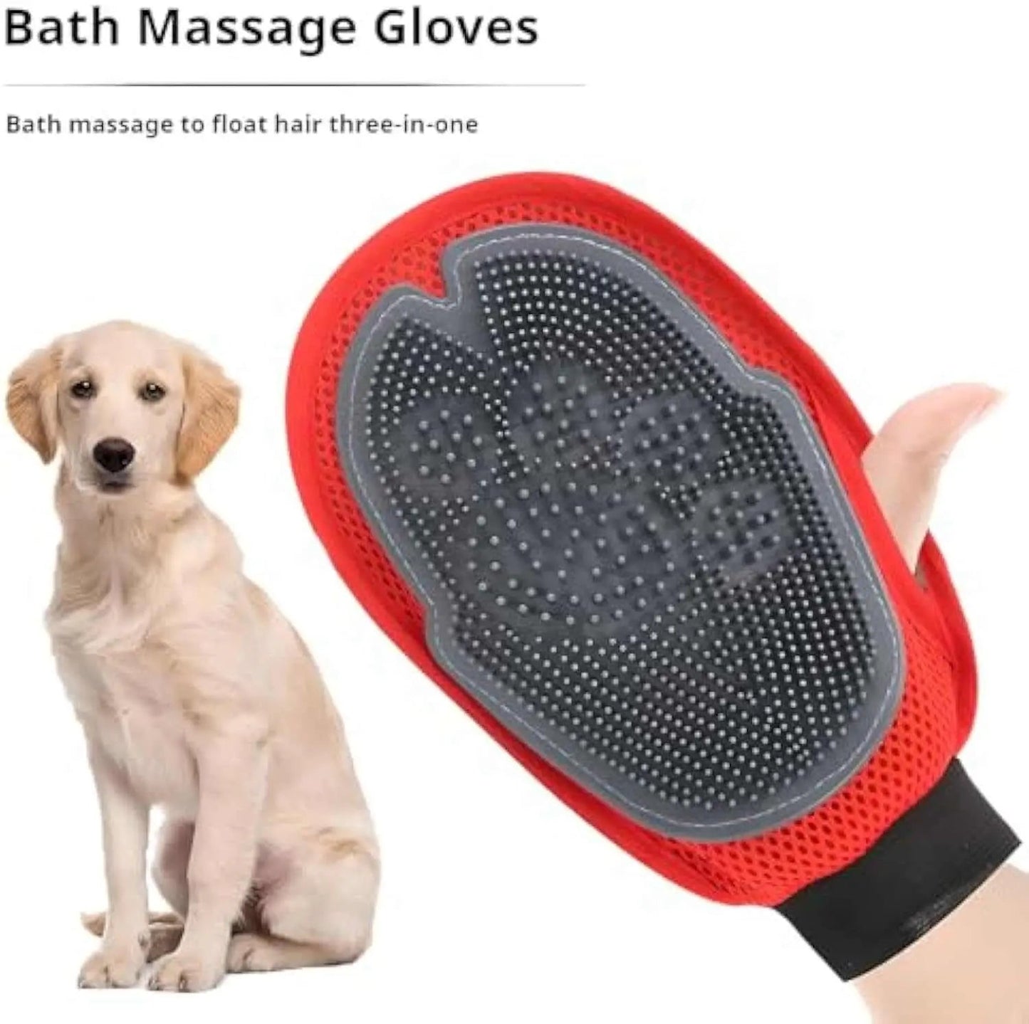 Pet Bathing Glove & Hair Remover Mitt – Grooming Brush Gloves for Pets, Effective Hair and Dirt Cleaning Tool for Bathing and Shedding Control Red