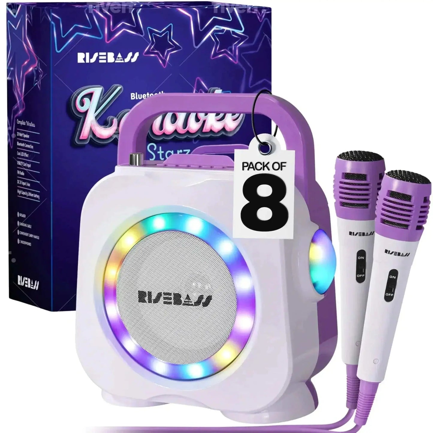 Purple Kids Bluetooth Karaoke Machine with 2 Microphone Case (8-Pack)