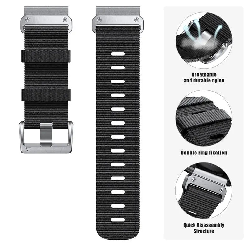 Quick Release Nylon Woven Watchband Accessories Black Silver 20mm