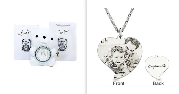 Rotating Bear Gift Box Rose Jewelry Box White set2 12xx13x15.5cm