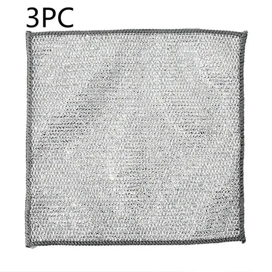Steel Wire Ball Cloth Kitchen Cleaning Dishcloth Silver Silk Cloth 3PC