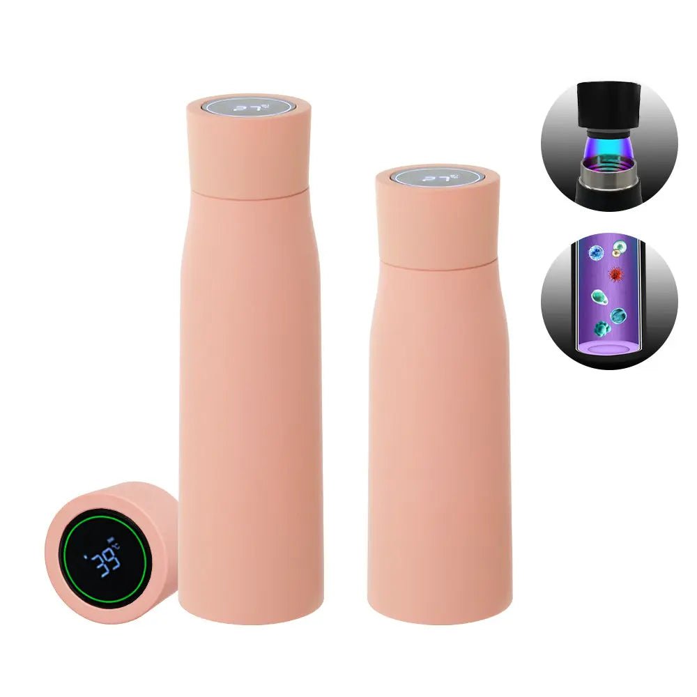 Thermal Water Bottle, Smart Temperature Display Insulated Cup, Stainless Steel Water Cup Tumbler Bottle Pink 500ml