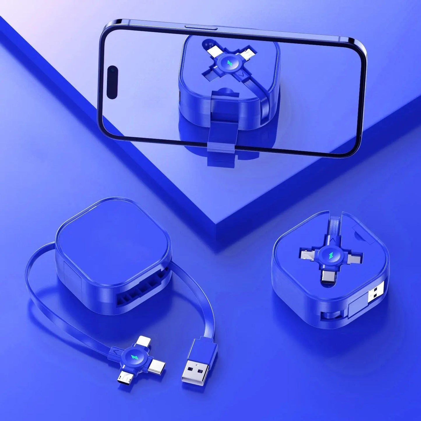 Three-in-one Bracket Telescopic Data Cable Blue