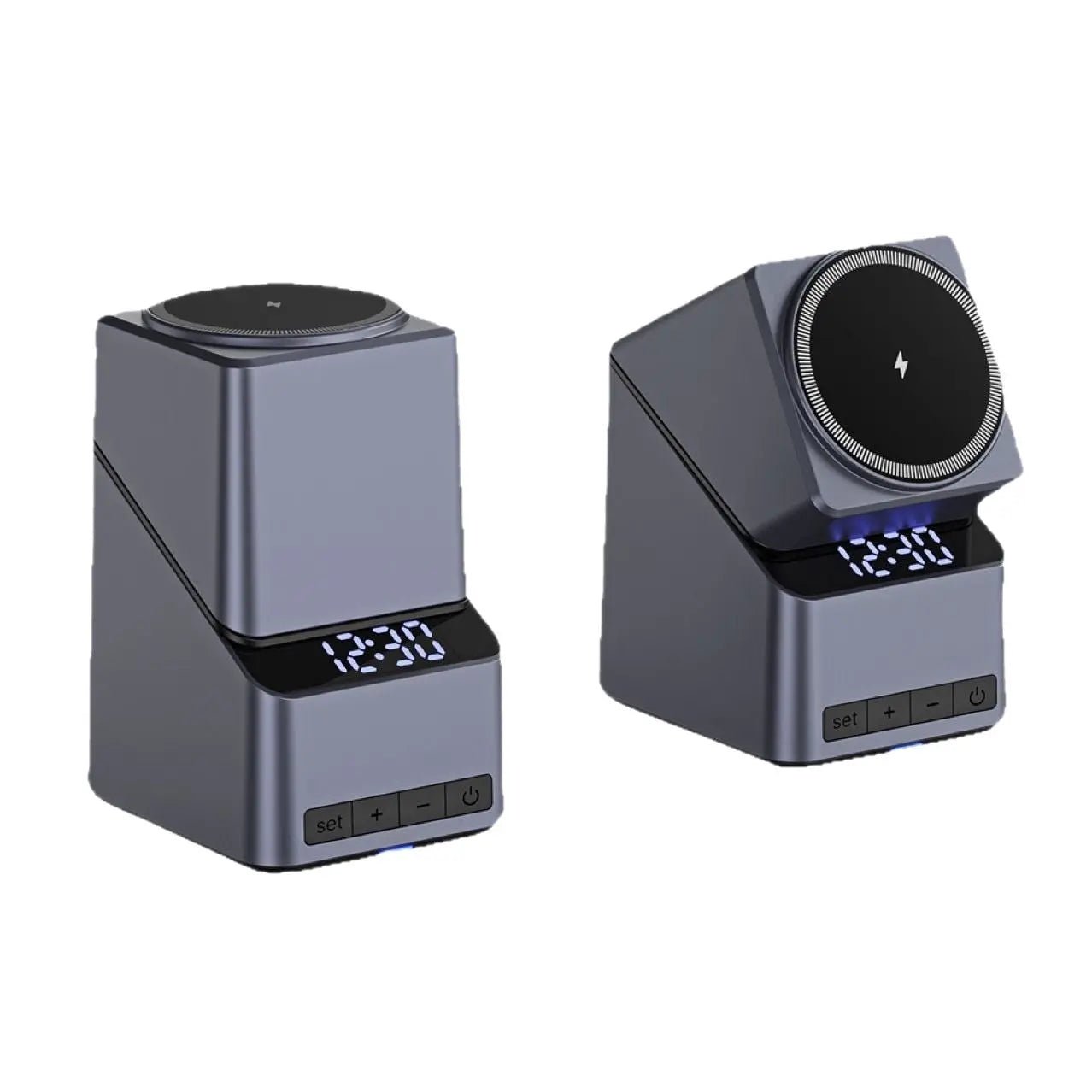 Touch Rotation Adjustment Wireless Charger With Clock Dark Gray