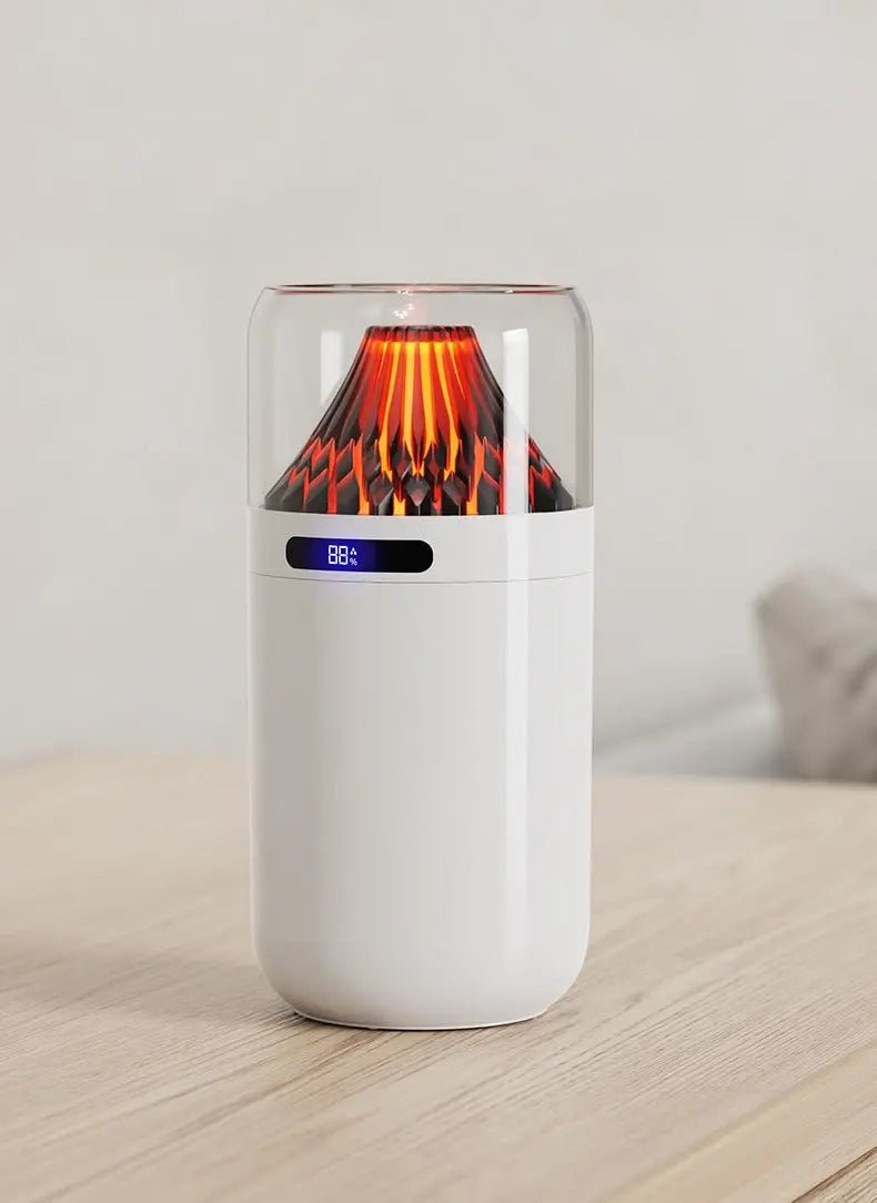 Volcano USB Humidifier Compact Battery-Powered Digital Display Car Aromatherapy Charging Air Moisturizing Humidifier White