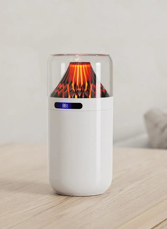 Volcano USB Humidifier Compact Battery-Powered Digital Display Car Aromatherapy Charging Air Moisturizing Humidifier White