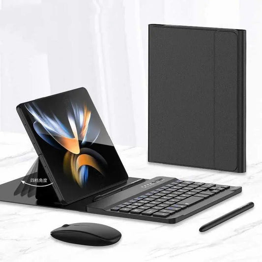 Wireless Keyboard Folding Leather Case Folding Mobile Phone Creative Holder Bluetooth Mouse Black Samsung Fold