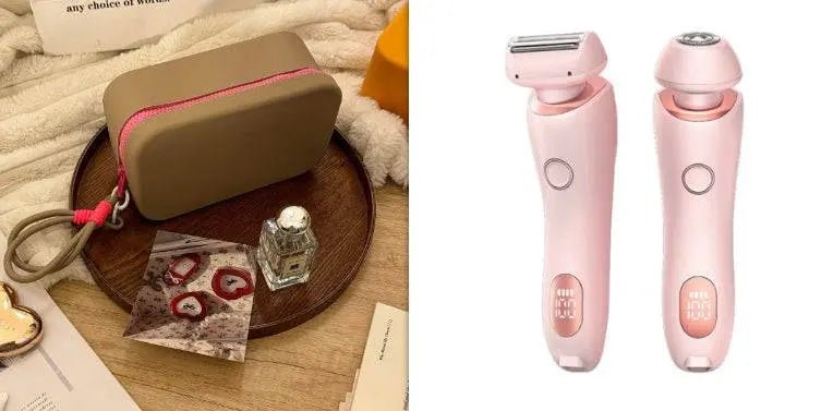 2 In 1 Hair Removal Epilator USB Rechargeable Trimmer Women Body Razor Face Leg Armpit Bikini Hand Pubic Shaver Hair Remover Pink and Khaki Rose Red set USB