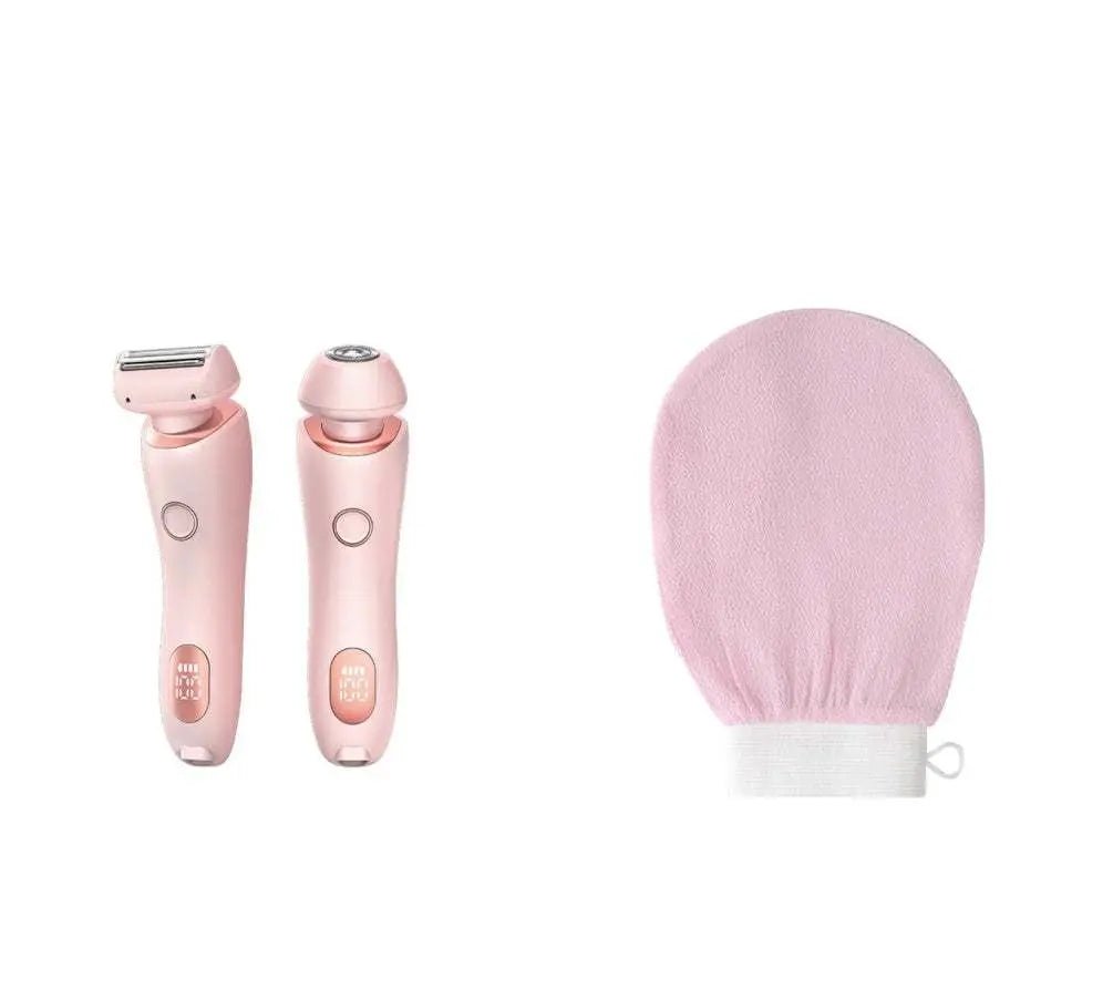 2 In 1 Hair Removal Epilator USB Rechargeable Trimmer Women Body Razor Face Leg Armpit Bikini Hand Pubic Shaver Hair Remover Pink Set1 USB