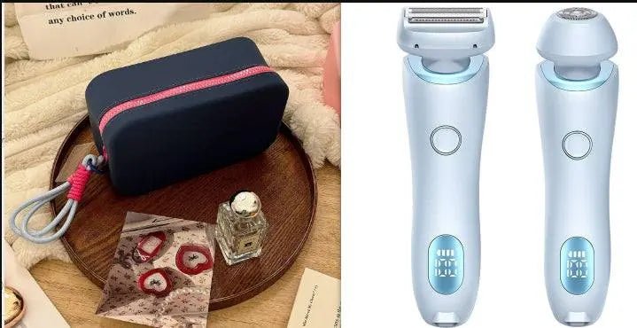 2 In 1 Hair Removal Epilator USB Rechargeable Trimmer Women Body Razor Face Leg Armpit Bikini Hand Pubic Shaver Hair Remover Blue and Rose Pink set USB