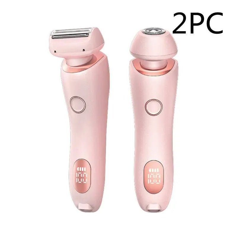 2 In 1 Hair Removal Epilator USB Rechargeable Trimmer Women Body Razor Face Leg Armpit Bikini Hand Pubic Shaver Hair Remover Pink 2PC USB