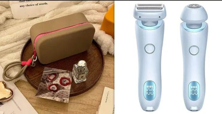 2 In 1 Hair Removal Epilator USB Rechargeable Trimmer Women Body Razor Face Leg Armpit Bikini Hand Pubic Shaver Hair Remover Blue andKhaki Rose Red set USB