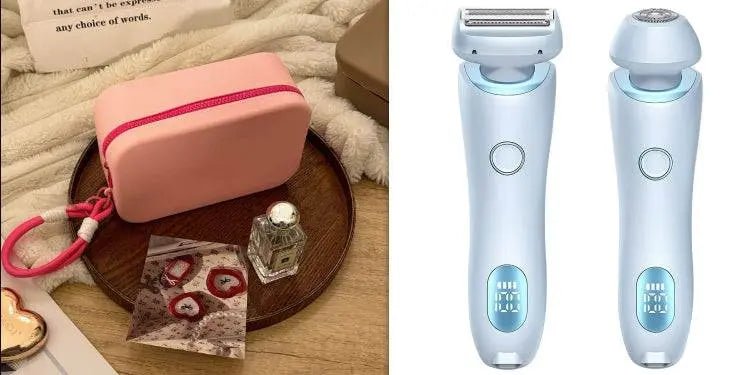 2 In 1 Hair Removal Epilator USB Rechargeable Trimmer Women Body Razor Face Leg Armpit Bikini Hand Pubic Shaver Hair Remover Blue and Rouge Gouache set USB
