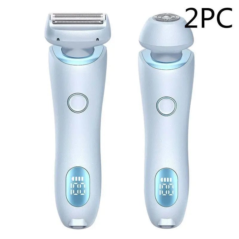 2 In 1 Hair Removal Epilator USB Rechargeable Trimmer Women Body Razor Face Leg Armpit Bikini Hand Pubic Shaver Hair Remover Blue 2PC USB