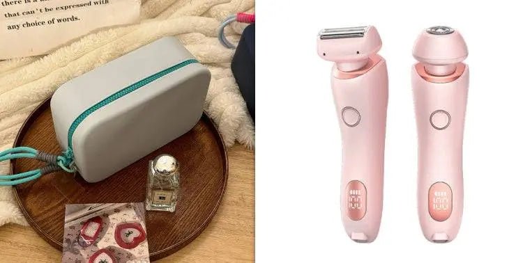 2 In 1 Hair Removal Epilator USB Rechargeable Trimmer Women Body Razor Face Leg Armpit Bikini Hand Pubic Shaver Hair Remover Pink and Lake Green set USB