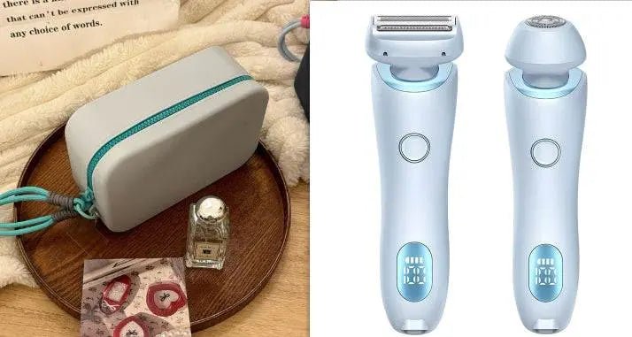 2 In 1 Hair Removal Epilator USB Rechargeable Trimmer Women Body Razor Face Leg Armpit Bikini Hand Pubic Shaver Hair Remover Blue and Lake Green set USB