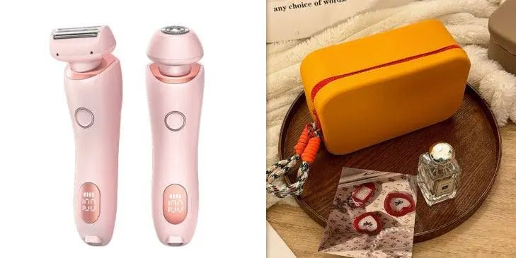2 In 1 Hair Removal Epilator USB Rechargeable Trimmer Women Body Razor Face Leg Armpit Bikini Hand Pubic Shaver Hair Remover Pink and Sweet Red set USB
