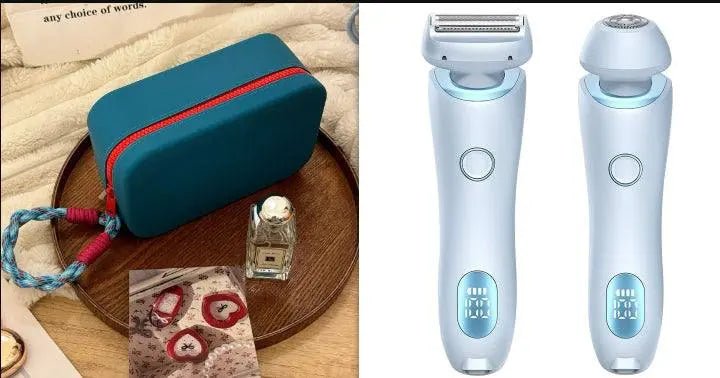 2 In 1 Hair Removal Epilator USB Rechargeable Trimmer Women Body Razor Face Leg Armpit Bikini Hand Pubic Shaver Hair Remover Blue and BeanBlue set USB