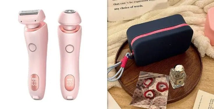 2 In 1 Hair Removal Epilator USB Rechargeable Trimmer Women Body Razor Face Leg Armpit Bikini Hand Pubic Shaver Hair Remover Pink and Rose Pink set USB