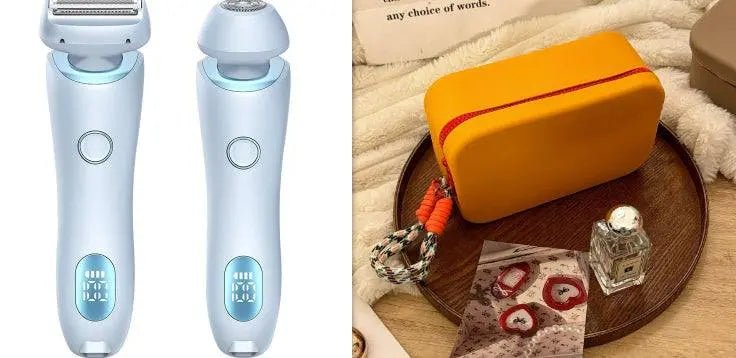 2 In 1 Hair Removal Epilator USB Rechargeable Trimmer Women Body Razor Face Leg Armpit Bikini Hand Pubic Shaver Hair Remover Blue and Sweet Red set USB