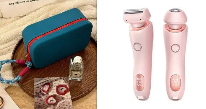 2 In 1 Hair Removal Epilator USB Rechargeable Trimmer Women Body Razor Face Leg Armpit Bikini Hand Pubic Shaver Hair Remover Pink and BeanBlue set USB