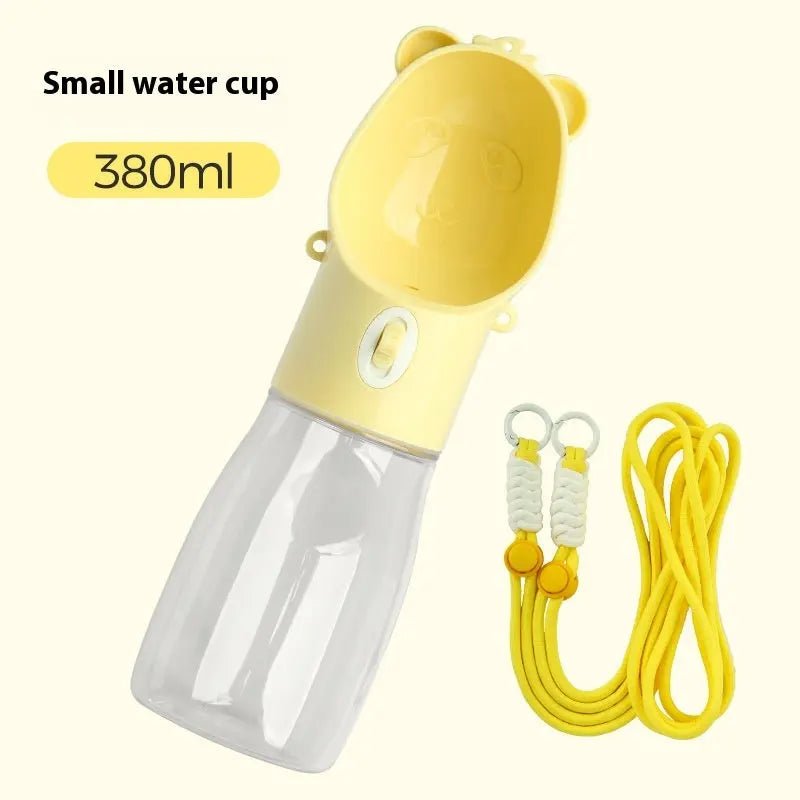2 In 1 Portable Dog Water Bottle For Small Big Dogs Cat Outdoor Leak-proof Puppy Drinking Bowl With Food Container Pets Feeder Pet Products 380ML Yellow