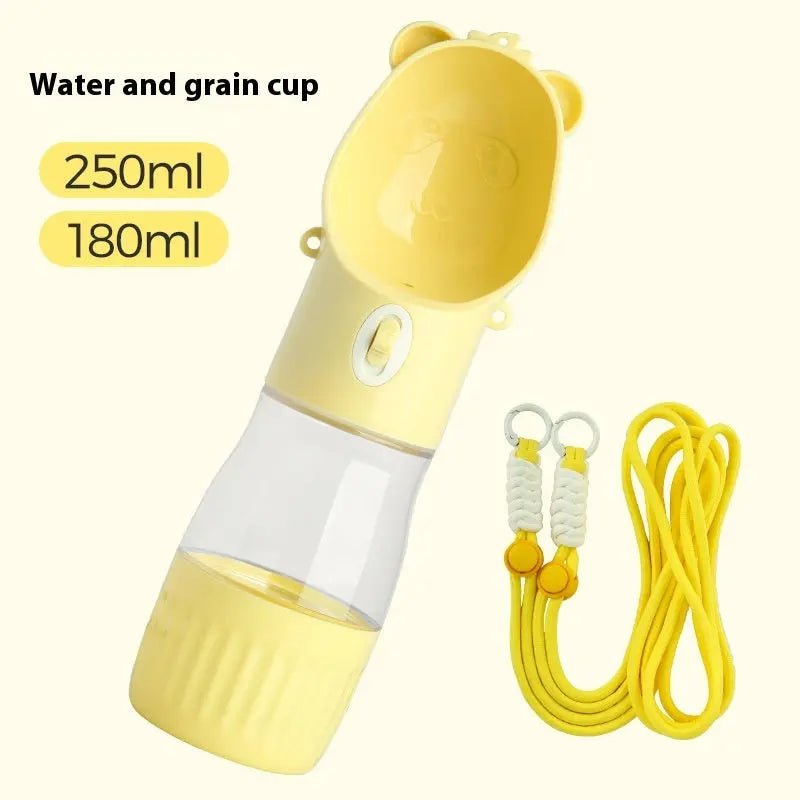 2 In 1 Portable Dog Water Bottle For Small Big Dogs Cat Outdoor Leak-proof Puppy Drinking Bowl With Food Container Pets Feeder Pet Products Water Grain Cup yellow