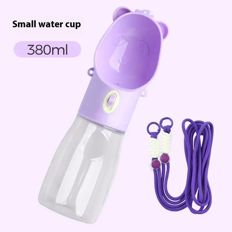 2 In 1 Portable Dog Water Bottle For Small Big Dogs Cat Outdoor Leak-proof Puppy Drinking Bowl With Food Container Pets Feeder Pet Products 380ML Purple