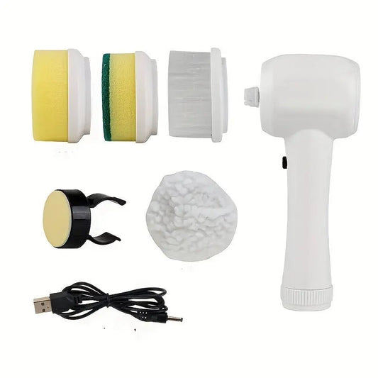 5 In 1 Multifunctional Electric Brush Cleaner Bathroom Sink Kitchen Window Electric Rotary Brush Cleaner White