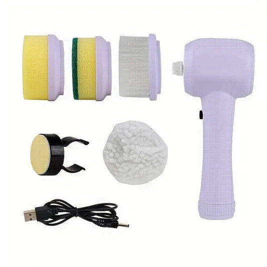 5 In 1 Multifunctional Electric Brush Cleaner Bathroom Sink Kitchen Window Electric Rotary Brush Cleaner Purple