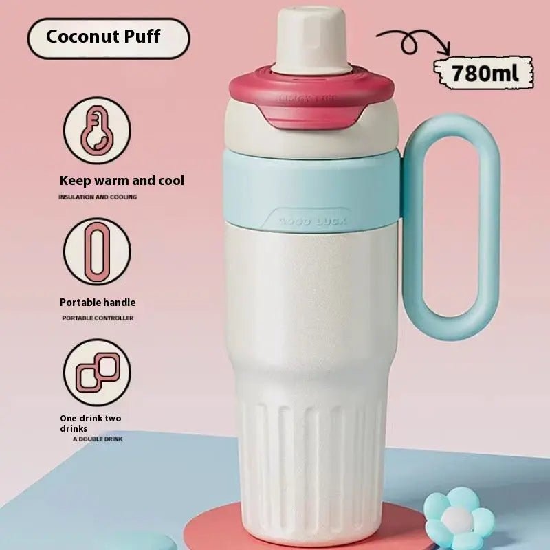 780ml Gradient Double Drink Thermal Cup Stainless Steel With Lid Coffee Cup Thermos Large Capacity Straw Cup For Male And Female White 780ml