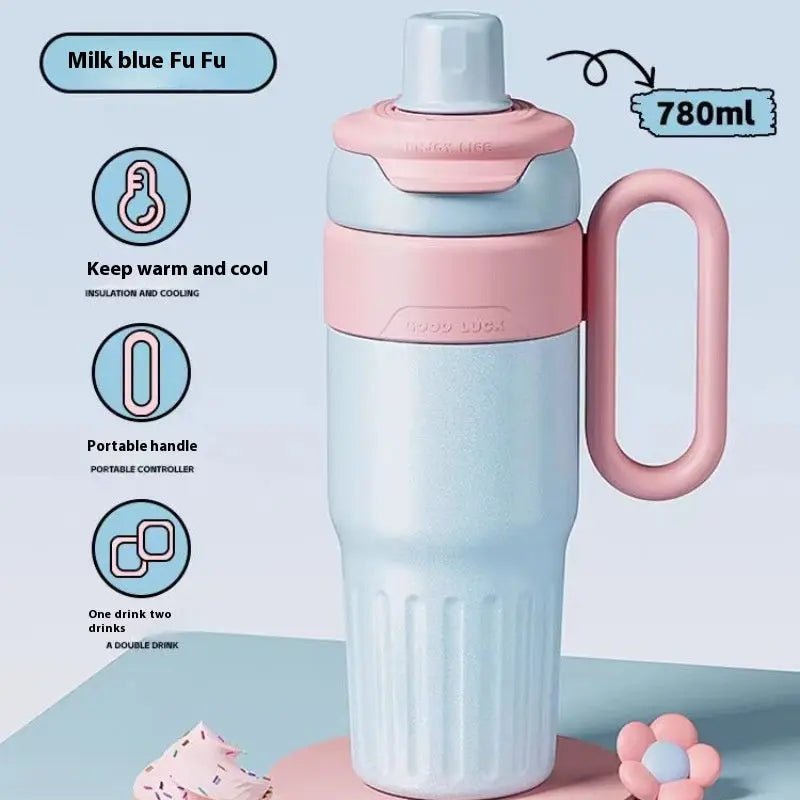 780ml Gradient Double Drink Thermal Cup Stainless Steel With Lid Coffee Cup Thermos Large Capacity Straw Cup For Male And Female Blue 780ml