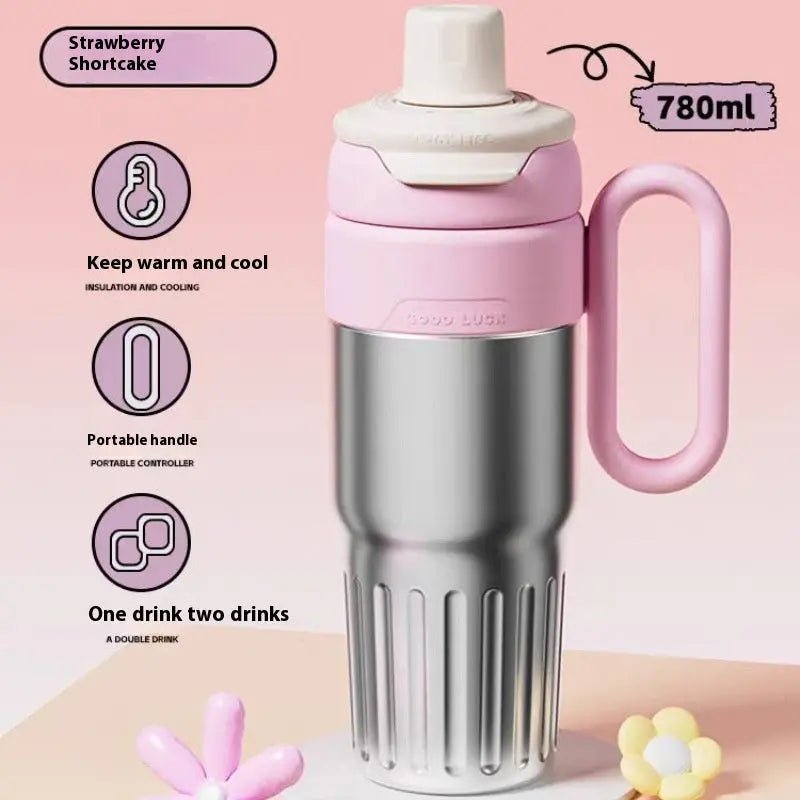 780ml Gradient Double Drink Thermal Cup Stainless Steel With Lid Coffee Cup Thermos Large Capacity Straw Cup For Male And Female Silver 780ml