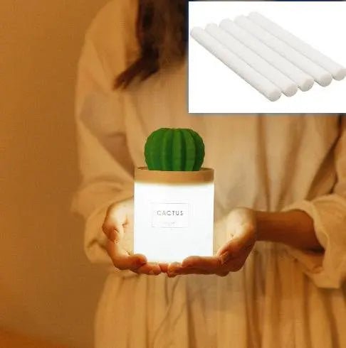 Air Humidifier Soft LED Light Cactus Ultrasonic Aroma Essential Oil Diffuser For Home Car USB Mini Air Purifier Transparent 5Pcs Cotton USB